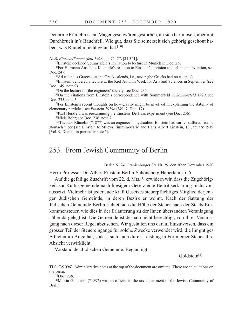 Volume 10: The Berlin Years: Correspondence May-December 1920 / Supplementary Correspondence 1909-1920 page 550