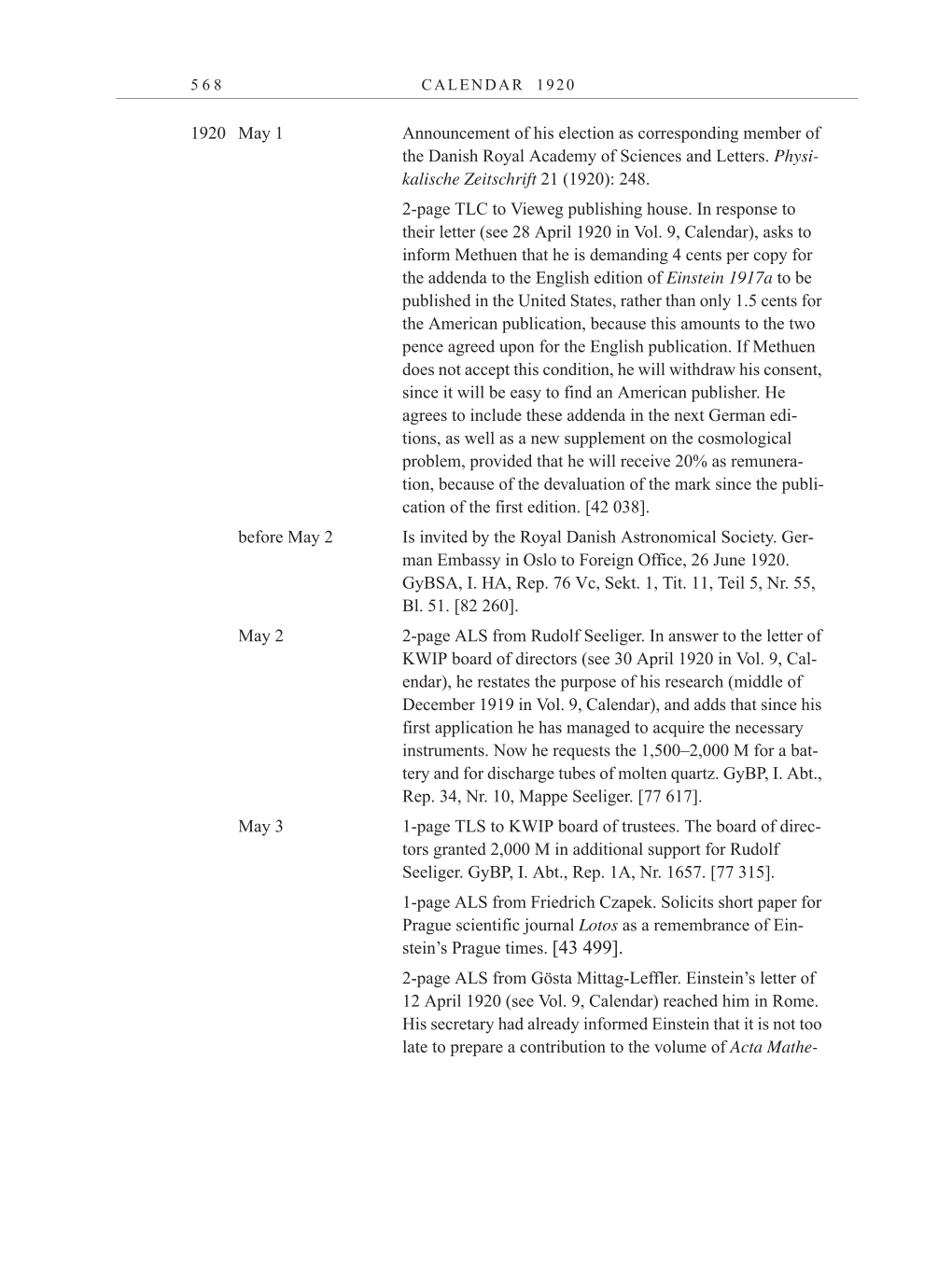 Volume 10: The Berlin Years: Correspondence May-December 1920 / Supplementary Correspondence 1909-1920 page 568