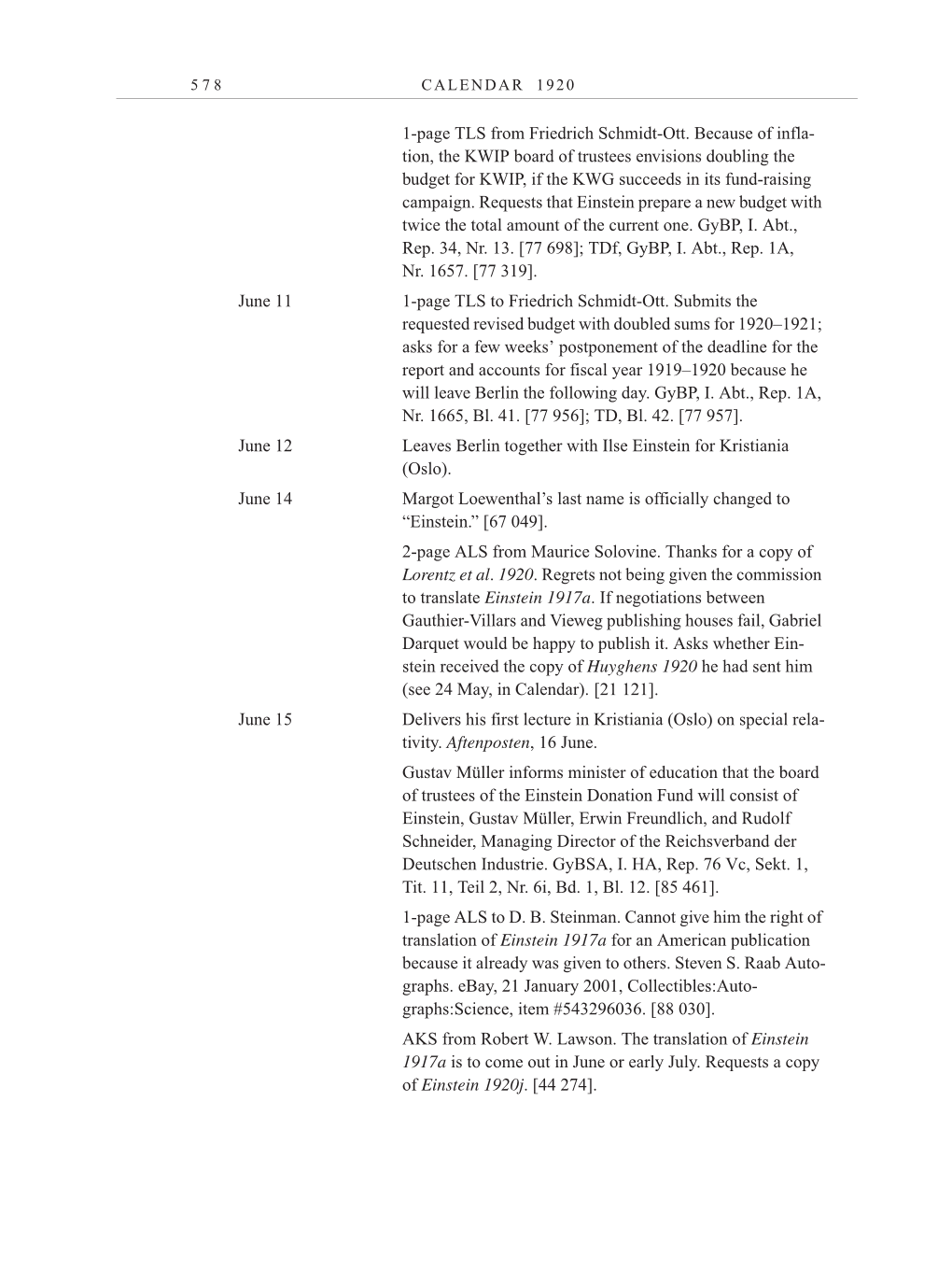 Volume 10: The Berlin Years: Correspondence May-December 1920 / Supplementary Correspondence 1909-1920 page 578