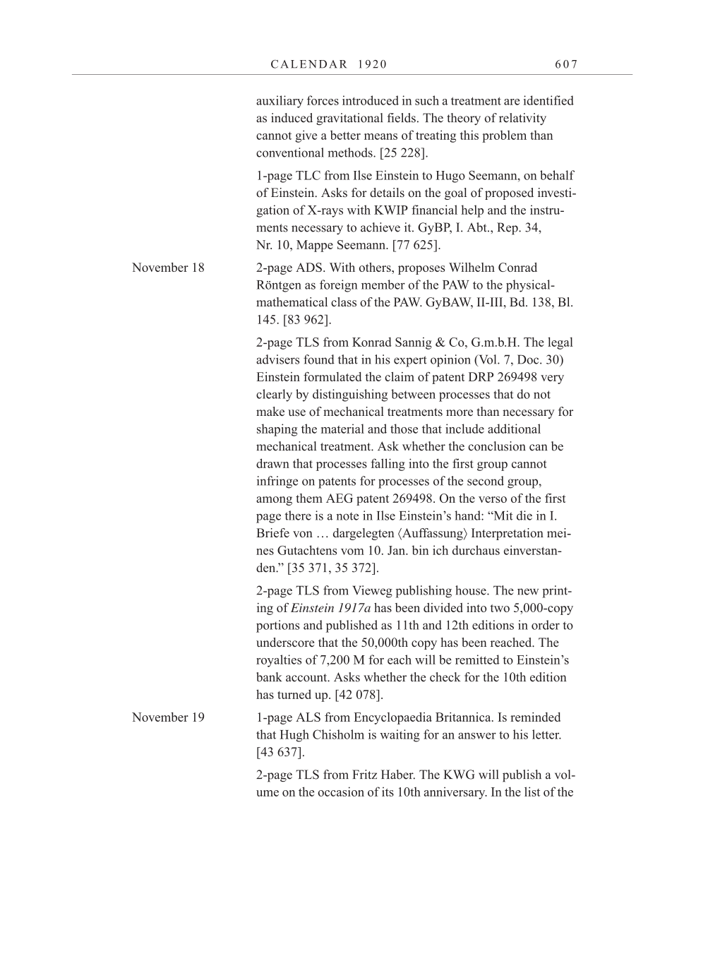 Volume 10: The Berlin Years: Correspondence May-December 1920 / Supplementary Correspondence 1909-1920 page 607