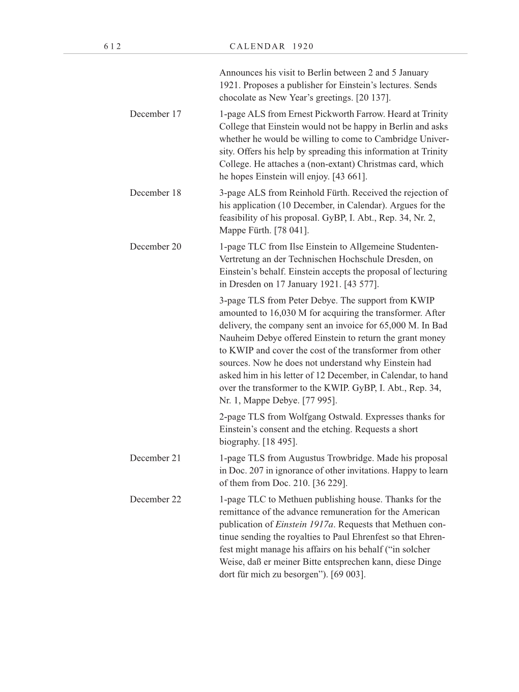 Volume 10: The Berlin Years: Correspondence May-December 1920 / Supplementary Correspondence 1909-1920 page 612