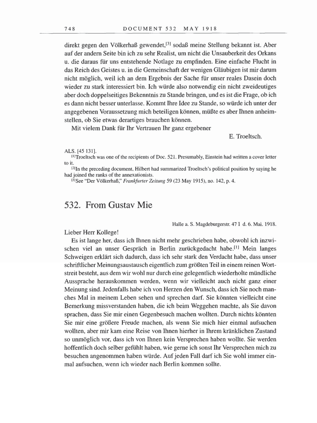 Volume 8, Part B: The Berlin Years: Correspondence 1918 page 748
