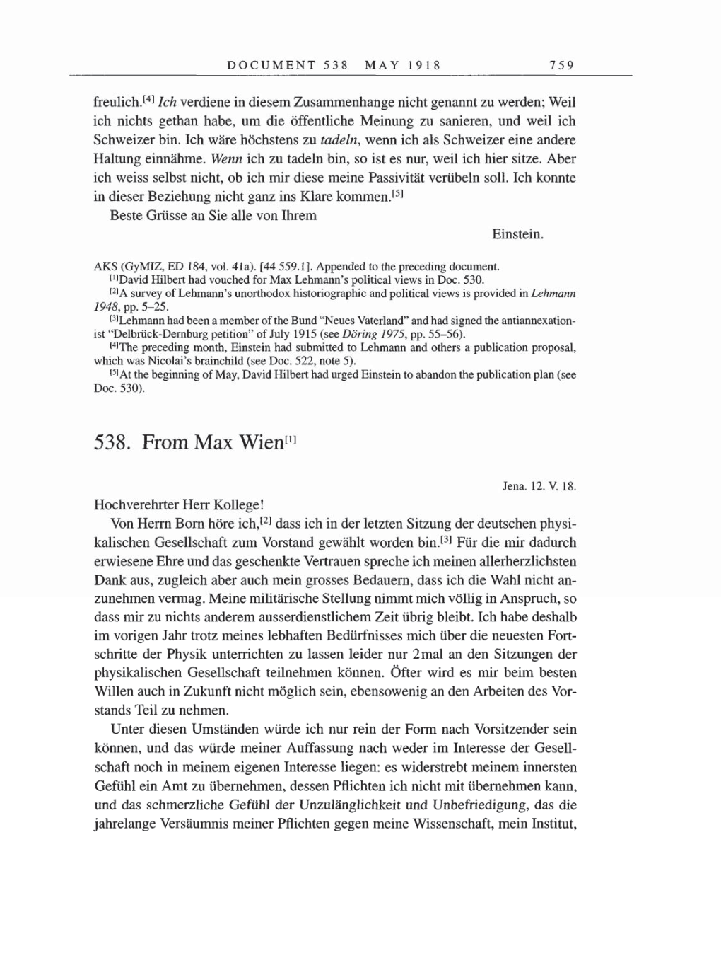 Volume 8, Part B: The Berlin Years: Correspondence 1918 page 759