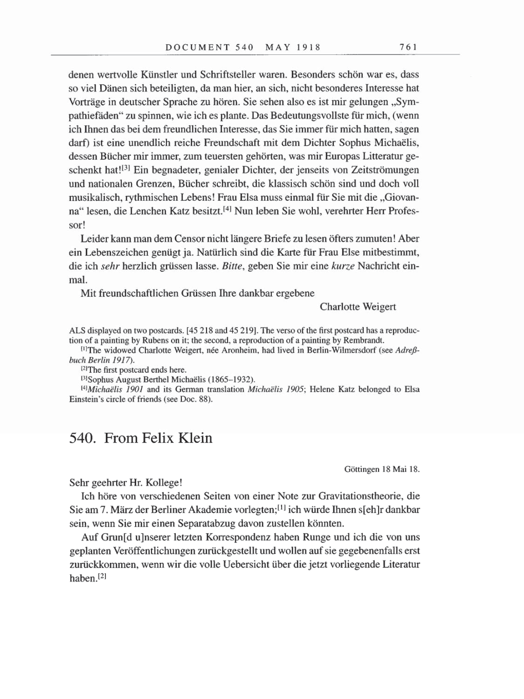 Volume 8, Part B: The Berlin Years: Correspondence 1918 page 761