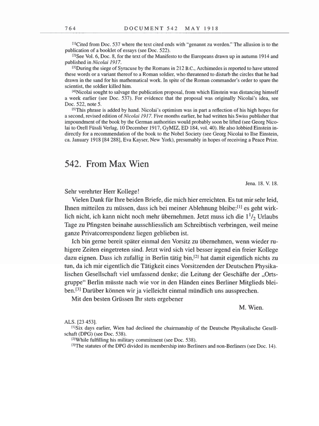 Volume 8, Part B: The Berlin Years: Correspondence 1918 page 764