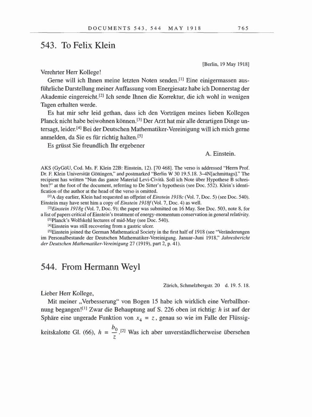 Volume 8, Part B: The Berlin Years: Correspondence 1918 page 765