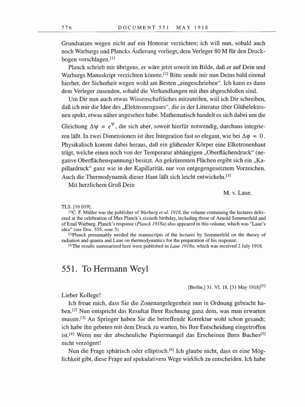 Volume 8, Part B: The Berlin Years: Correspondence 1918 page 776