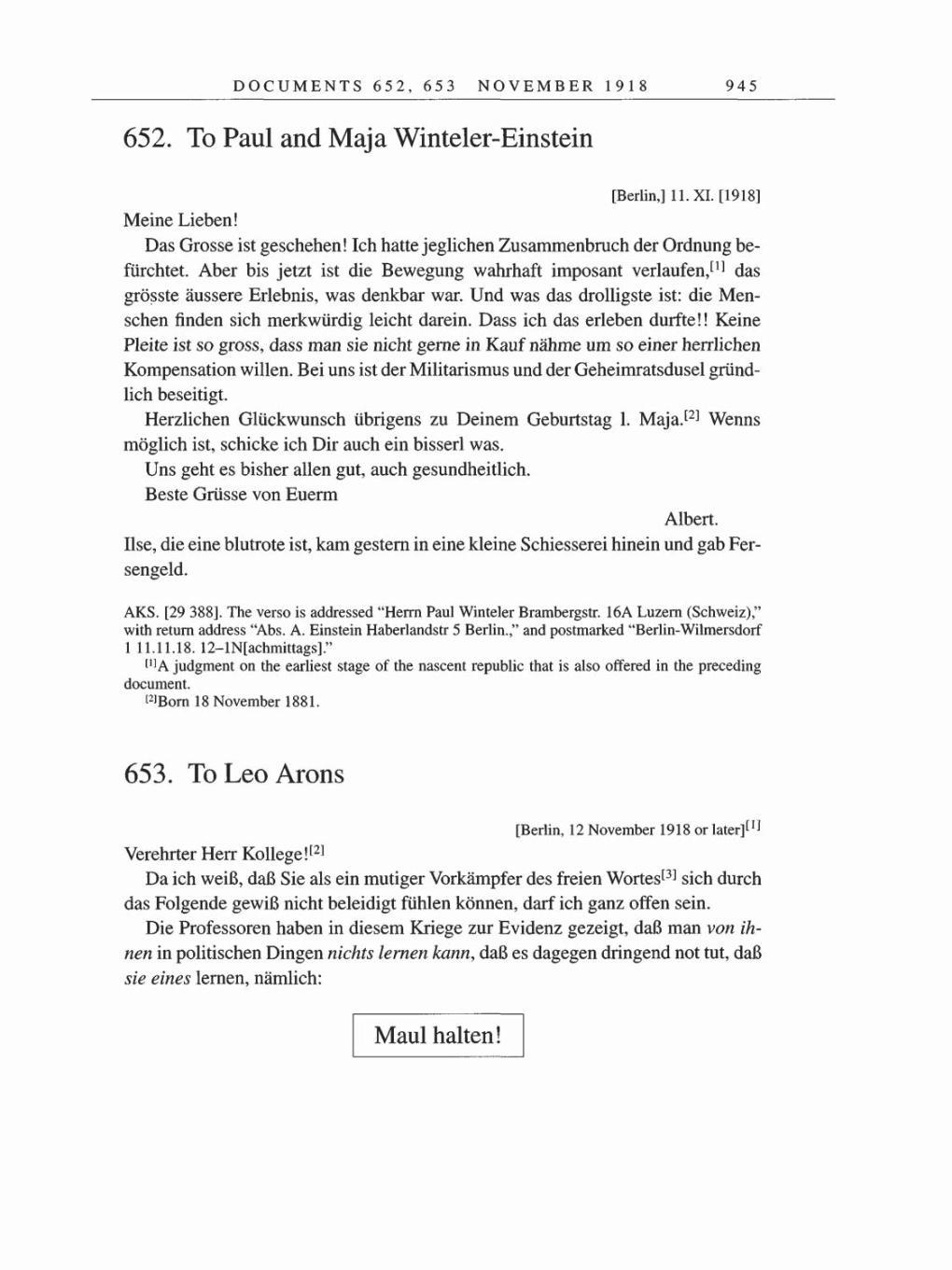 Volume 8, Part B: The Berlin Years: Correspondence 1918 page 945