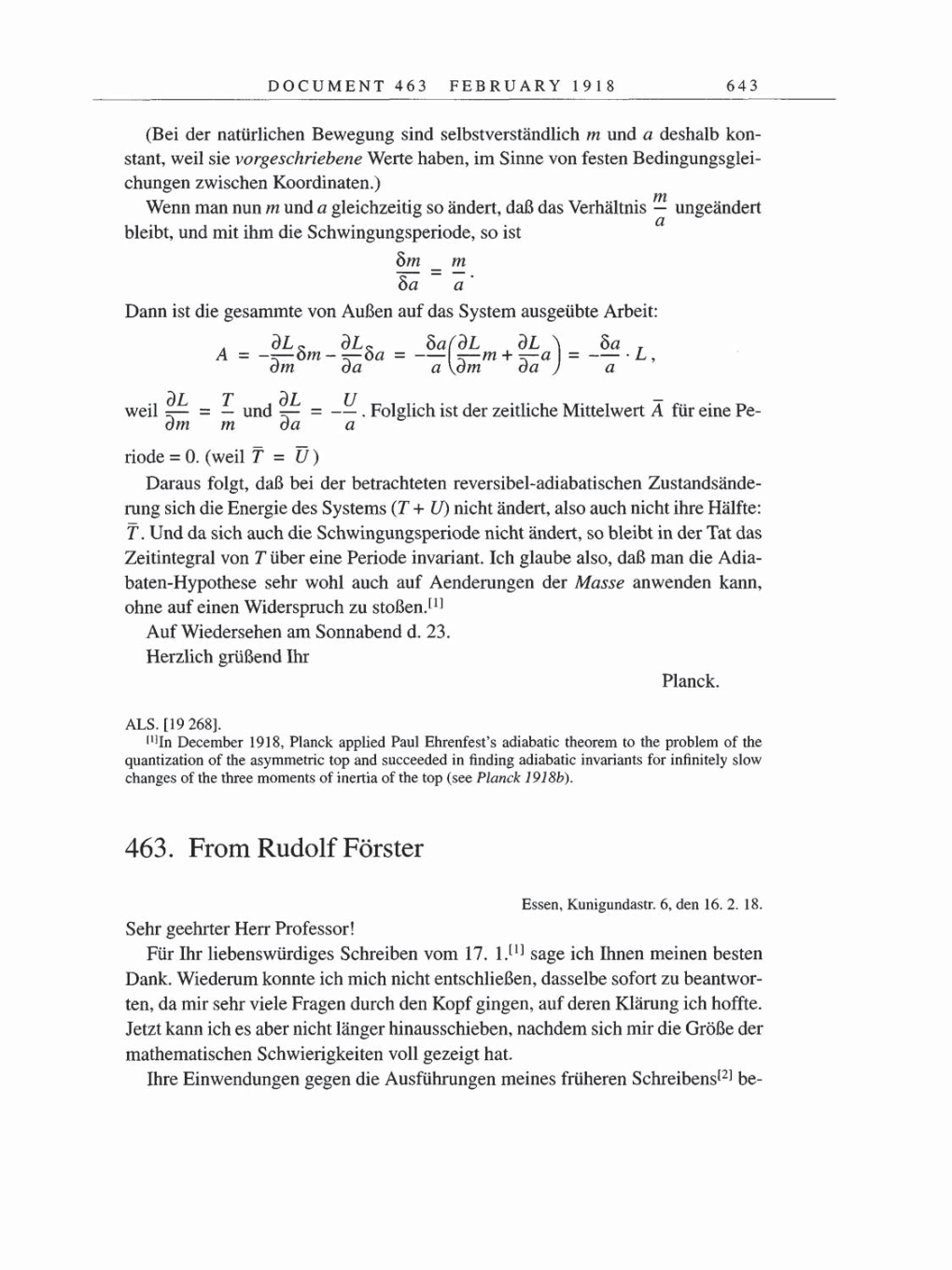 Volume 8, Part B: The Berlin Years: Correspondence 1918 page 643