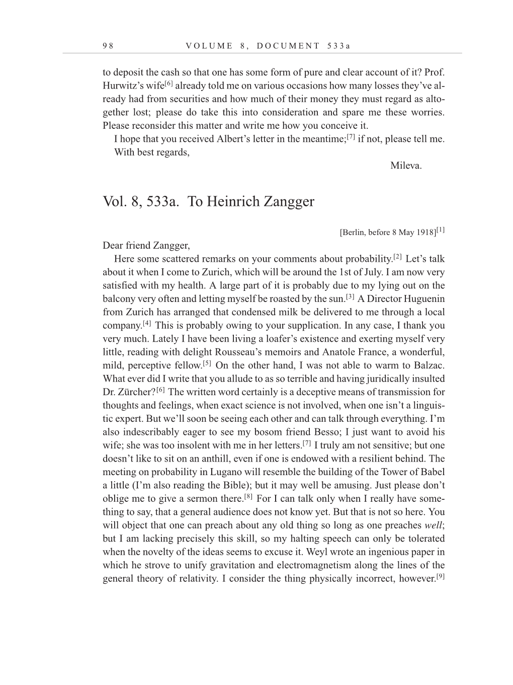 Volume 10: The Berlin Years: Correspondence, May-December 1920, and Supplementary Correspondence, 1909-1920 (English translation supplement) page 98