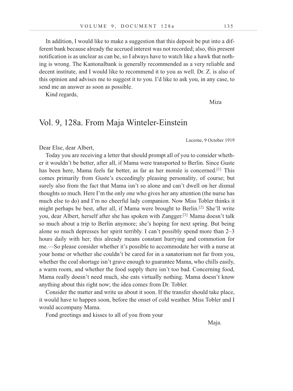 Volume 10: The Berlin Years: Correspondence, May-December 1920, and Supplementary Correspondence, 1909-1920 (English translation supplement) page 135