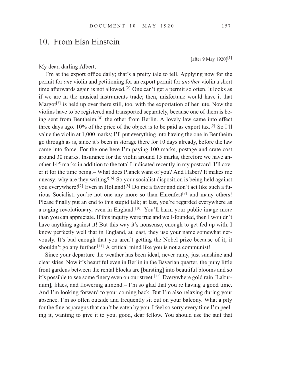 Volume 10: The Berlin Years: Correspondence, May-December 1920, and Supplementary Correspondence, 1909-1920 (English translation supplement) page 157