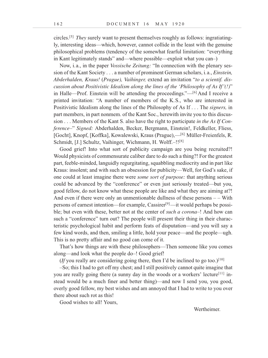 Volume 10: The Berlin Years: Correspondence, May-December 1920, and Supplementary Correspondence, 1909-1920 (English translation supplement) page 162