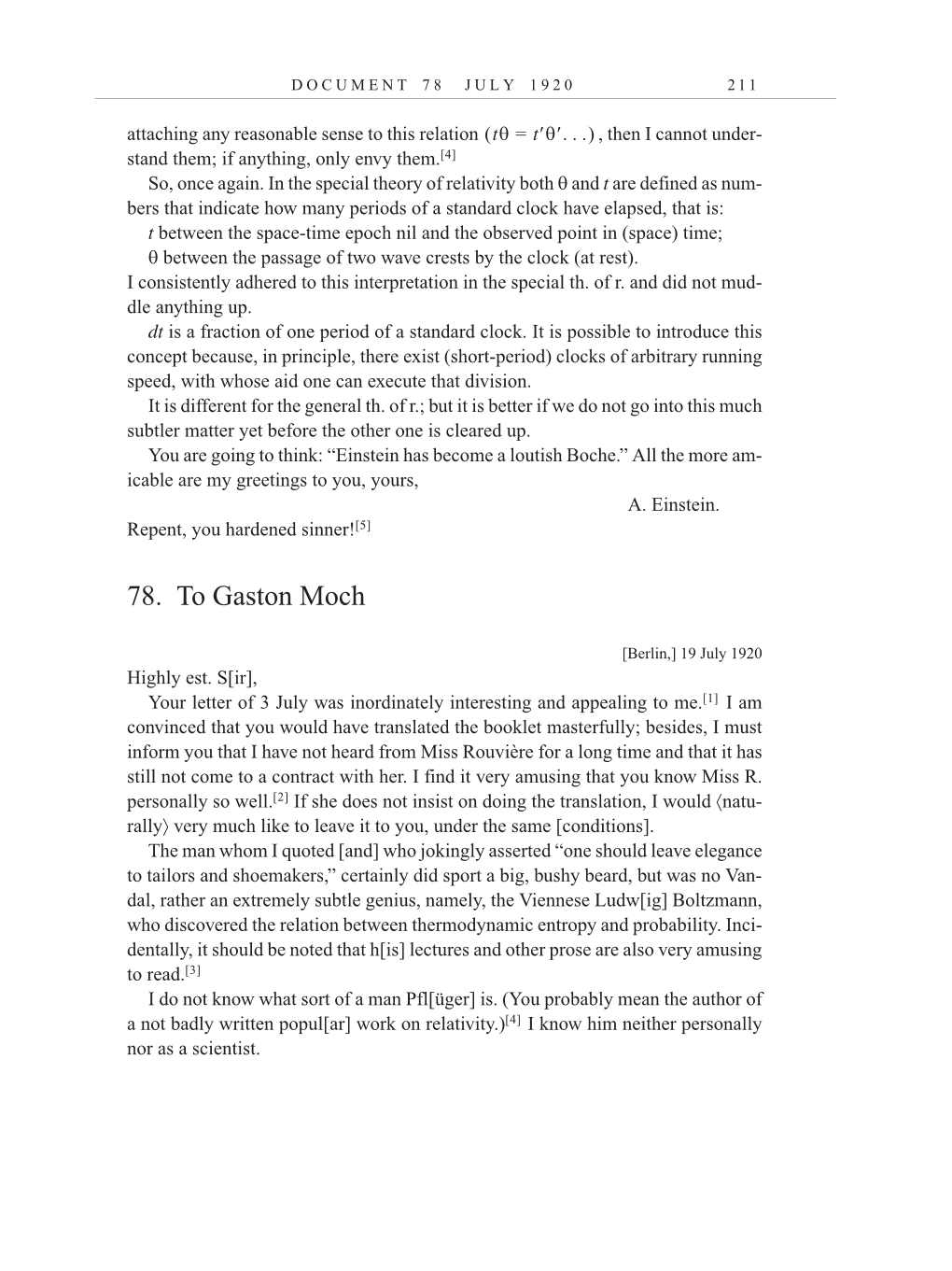 Volume 10: The Berlin Years: Correspondence, May-December 1920, and Supplementary Correspondence, 1909-1920 (English translation supplement) page 211