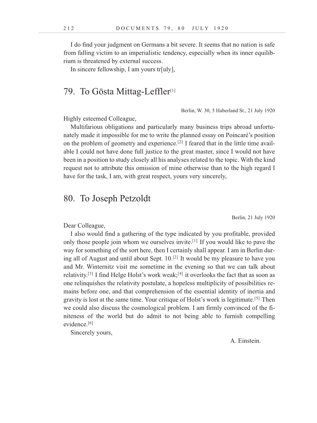 Volume 10: The Berlin Years: Correspondence, May-December 1920, and Supplementary Correspondence, 1909-1920 (English translation supplement) page 212