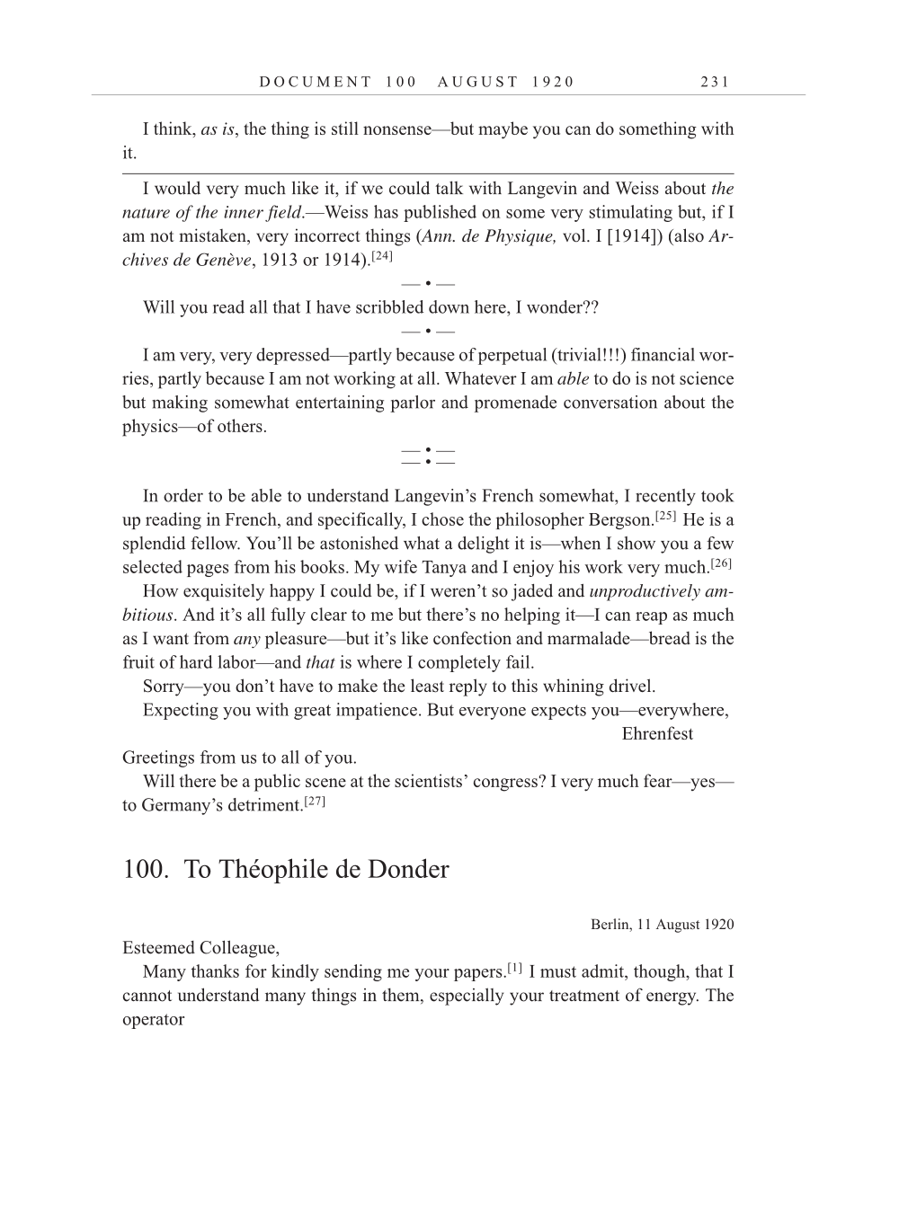 Volume 10: The Berlin Years: Correspondence, May-December 1920, and Supplementary Correspondence, 1909-1920 (English translation supplement) page 231