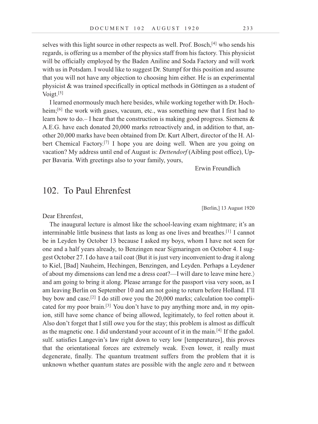 Volume 10: The Berlin Years: Correspondence, May-December 1920, and Supplementary Correspondence, 1909-1920 (English translation supplement) page 233