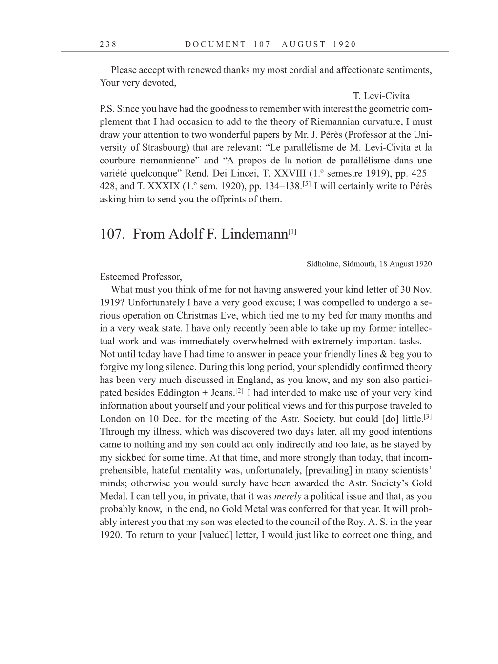 Volume 10: The Berlin Years: Correspondence, May-December 1920, and Supplementary Correspondence, 1909-1920 (English translation supplement) page 238