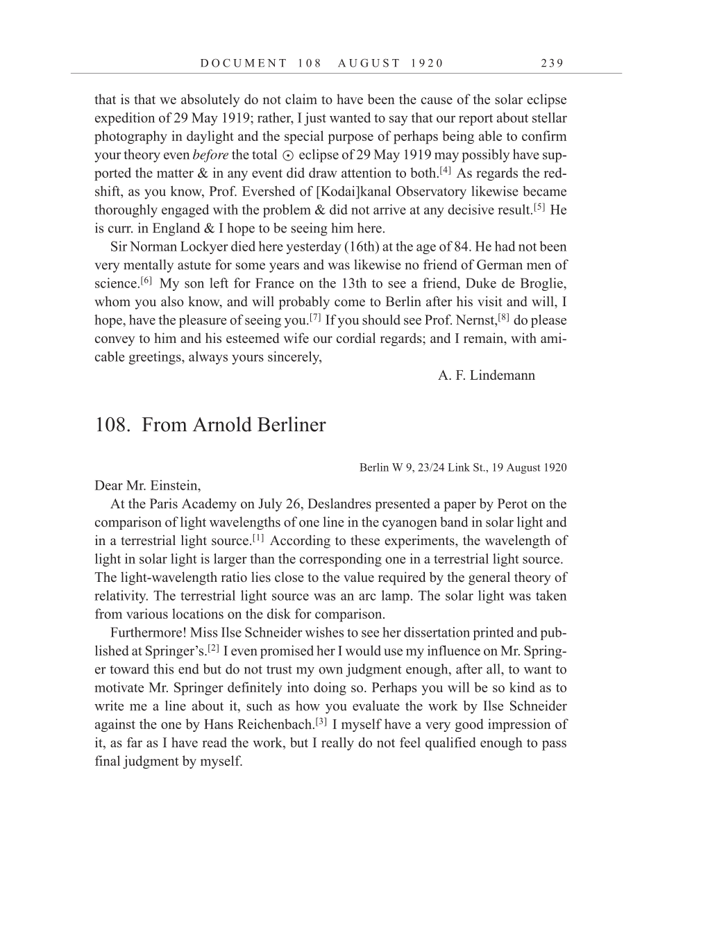 Volume 10: The Berlin Years: Correspondence, May-December 1920, and Supplementary Correspondence, 1909-1920 (English translation supplement) page 239