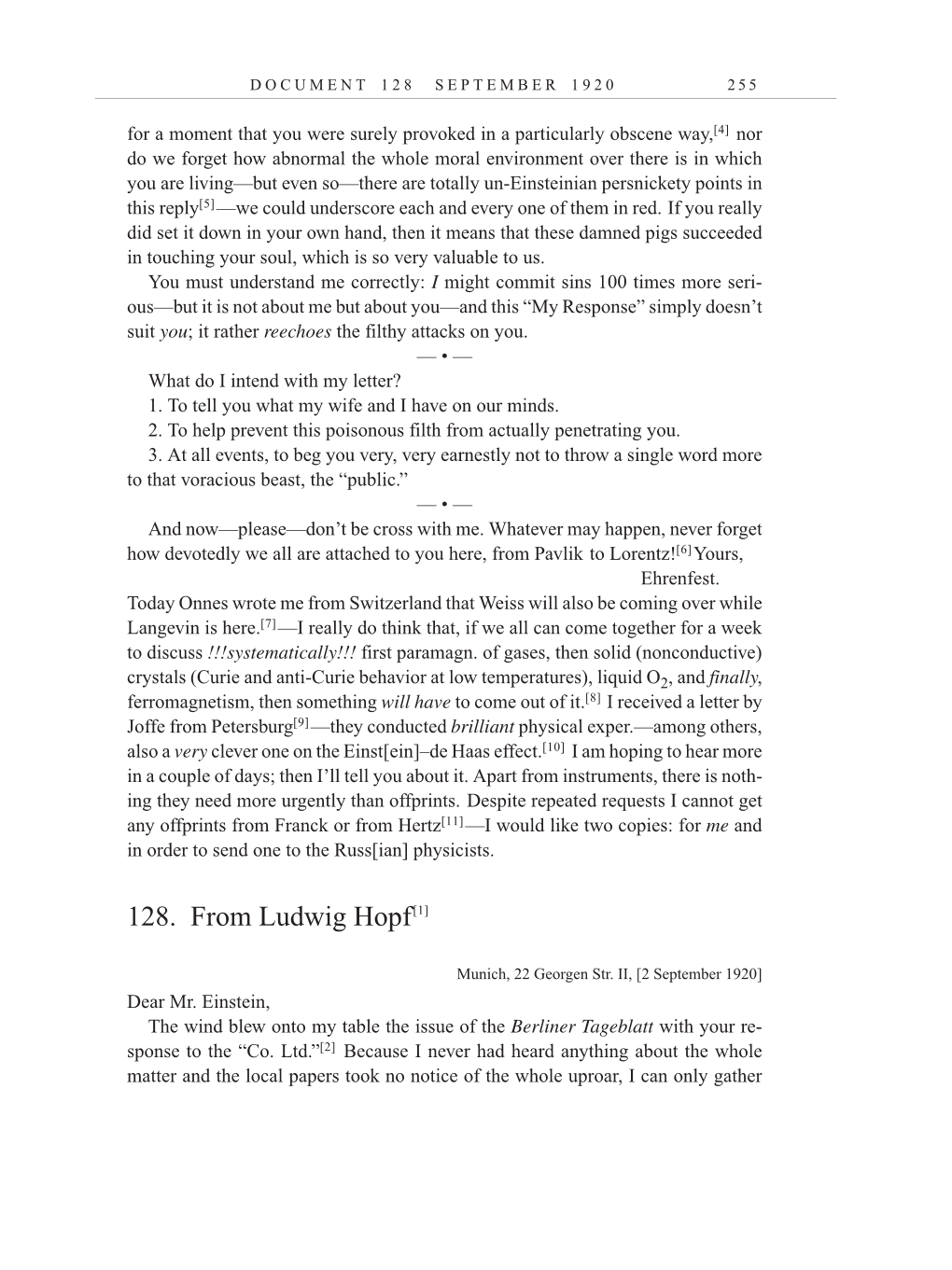 Volume 10: The Berlin Years: Correspondence, May-December 1920, and Supplementary Correspondence, 1909-1920 (English translation supplement) page 255