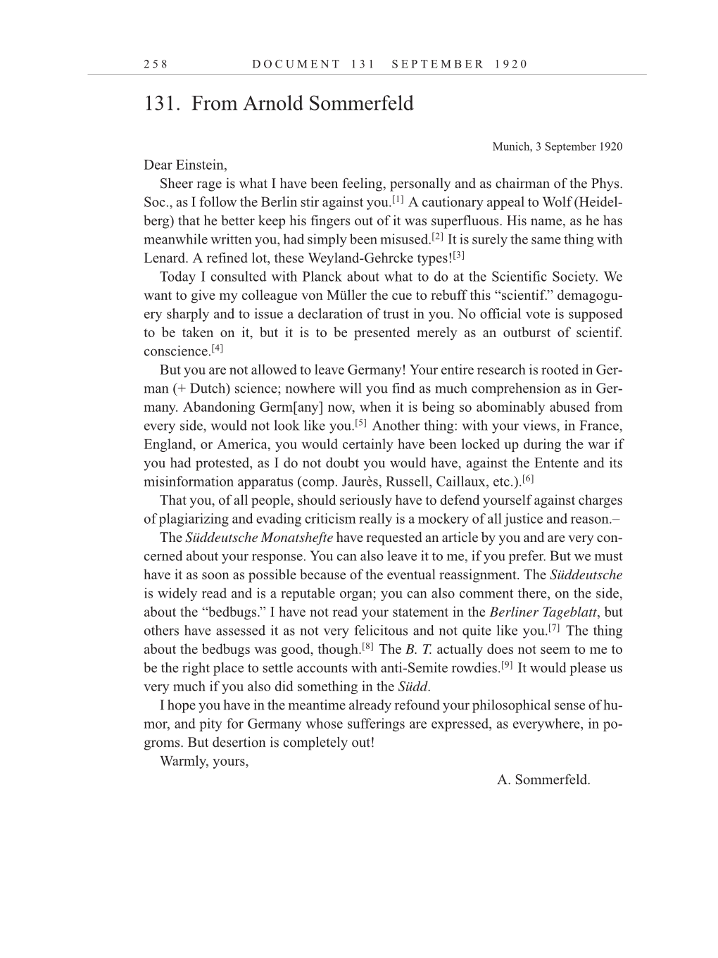 Volume 10: The Berlin Years: Correspondence, May-December 1920, and Supplementary Correspondence, 1909-1920 (English translation supplement) page 258