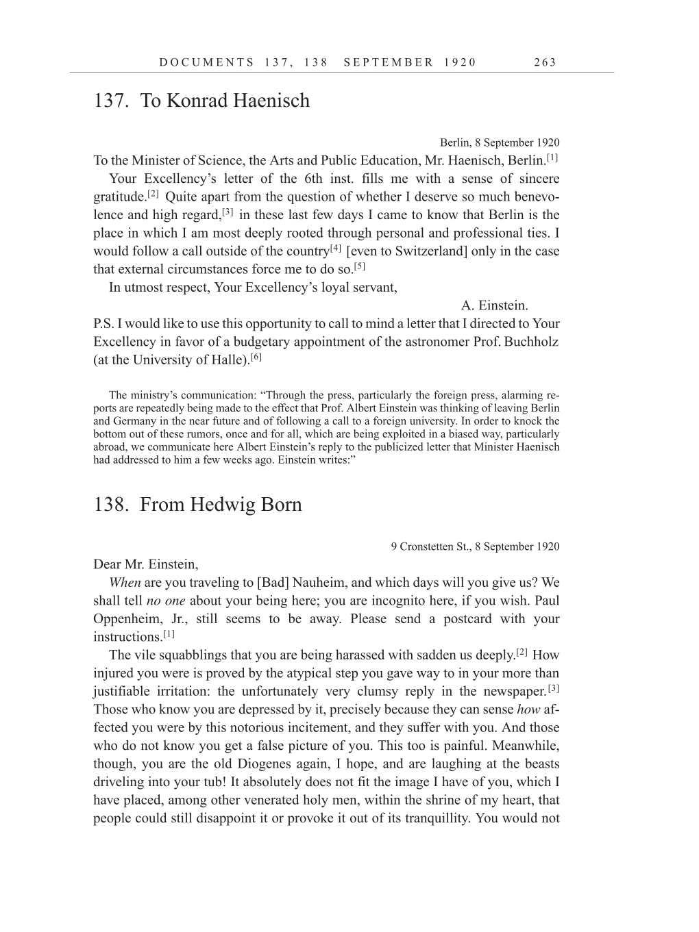 Volume 10: The Berlin Years: Correspondence, May-December 1920, and Supplementary Correspondence, 1909-1920 (English translation supplement) page 263