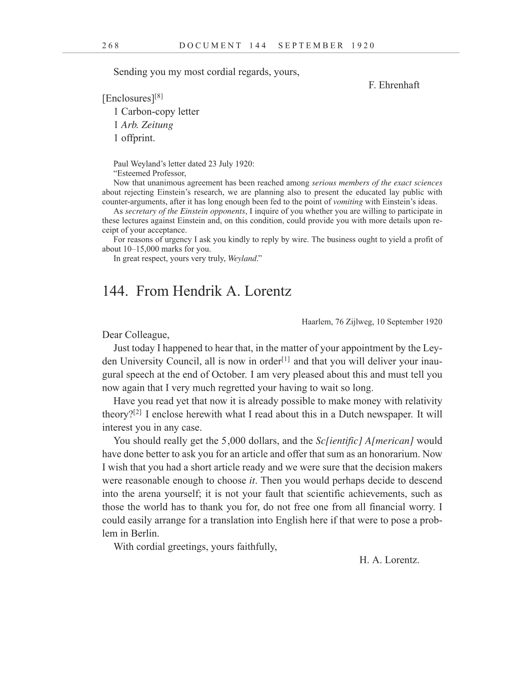 Volume 10: The Berlin Years: Correspondence, May-December 1920, and Supplementary Correspondence, 1909-1920 (English translation supplement) page 268