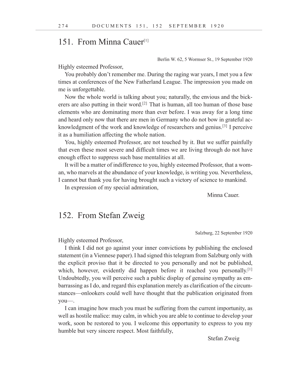 Volume 10: The Berlin Years: Correspondence, May-December 1920, and Supplementary Correspondence, 1909-1920 (English translation supplement) page 274