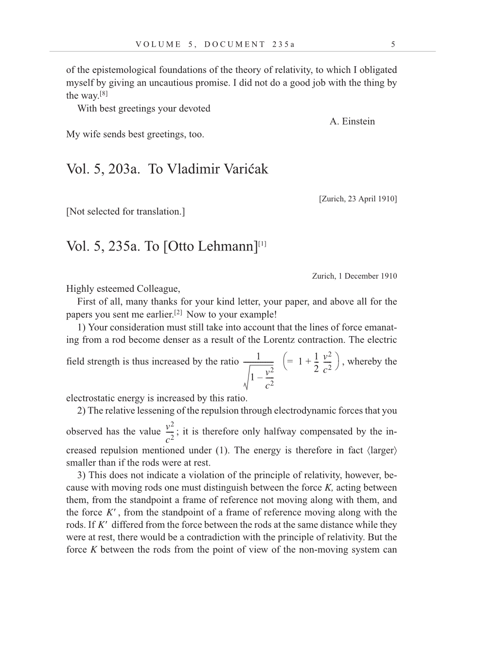 Volume 10: The Berlin Years: Correspondence, May-December 1920, and Supplementary Correspondence, 1909-1920 (English translation supplement) page 5