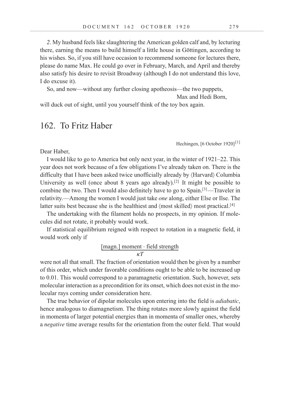 Volume 10: The Berlin Years: Correspondence, May-December 1920, and Supplementary Correspondence, 1909-1920 (English translation supplement) page 279