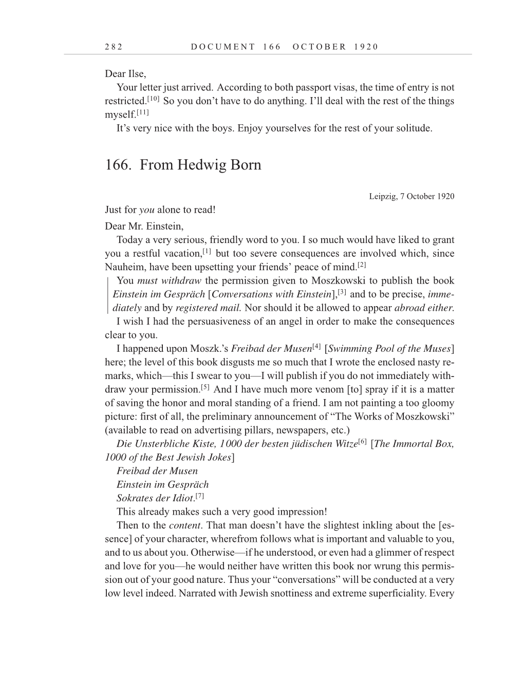 Volume 10: The Berlin Years: Correspondence, May-December 1920, and Supplementary Correspondence, 1909-1920 (English translation supplement) page 282