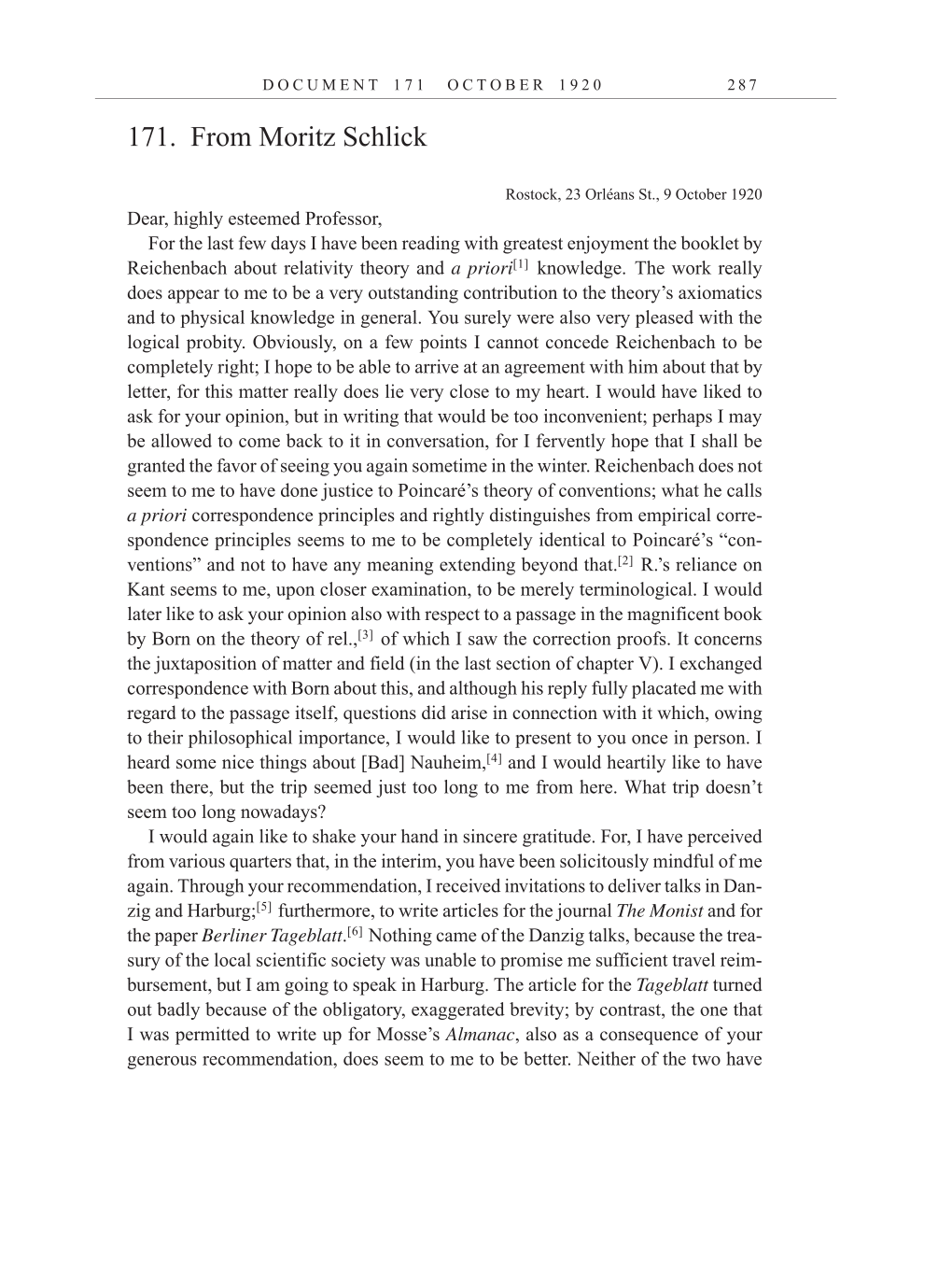 Volume 10: The Berlin Years: Correspondence, May-December 1920, and Supplementary Correspondence, 1909-1920 (English translation supplement) page 287