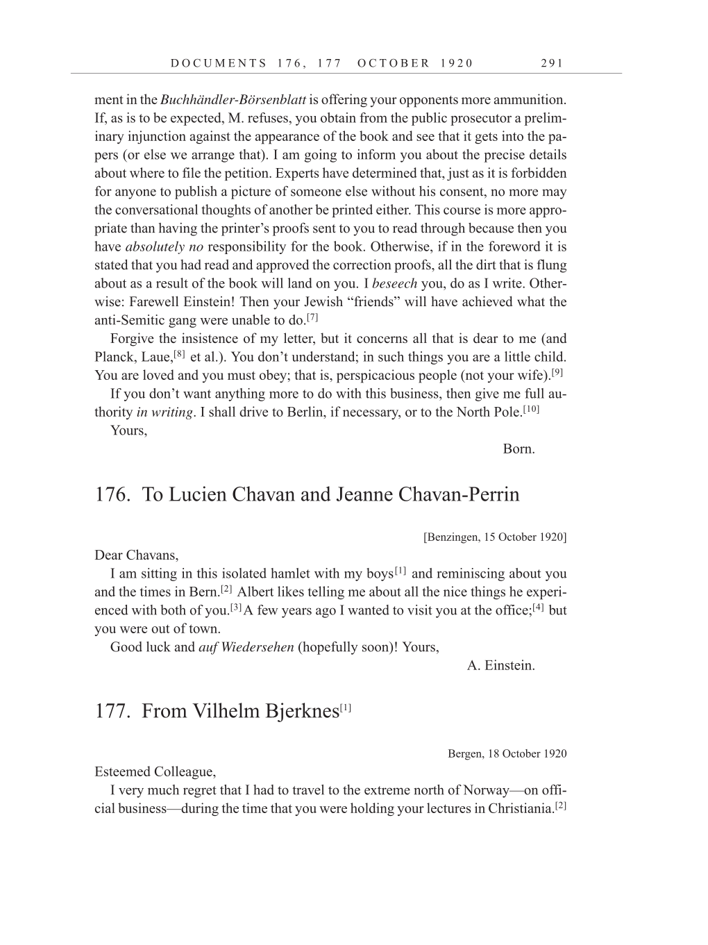 Volume 10: The Berlin Years: Correspondence, May-December 1920, and Supplementary Correspondence, 1909-1920 (English translation supplement) page 291