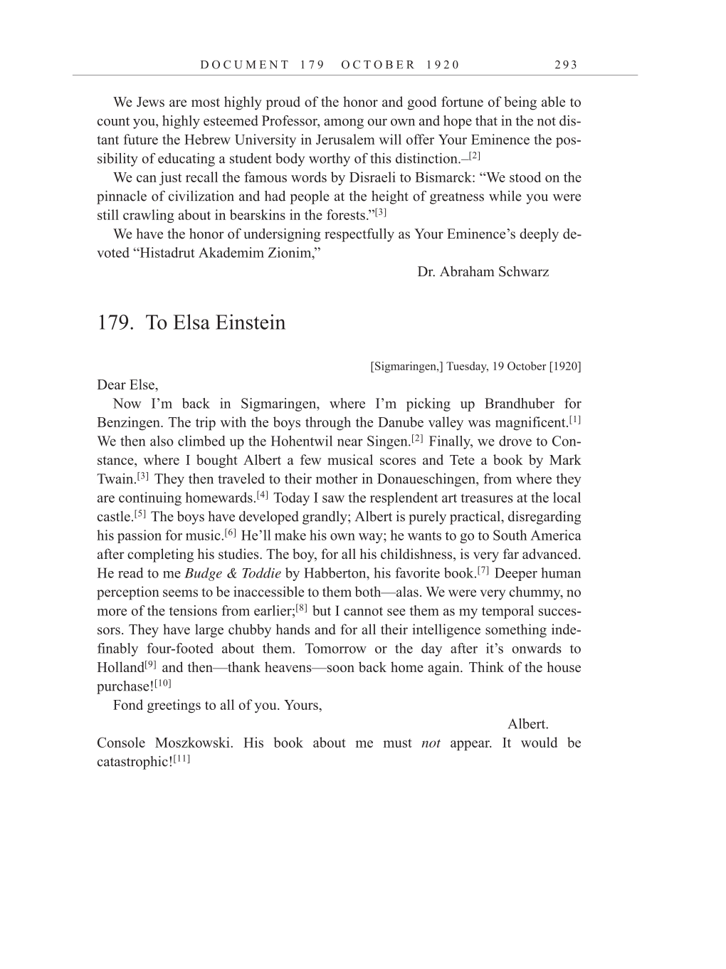 Volume 10: The Berlin Years: Correspondence, May-December 1920, and Supplementary Correspondence, 1909-1920 (English translation supplement) page 293