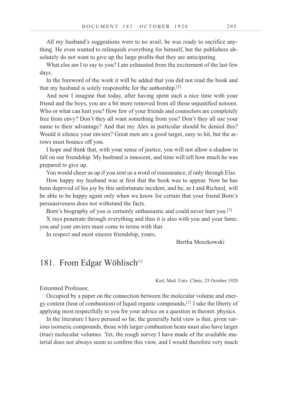 Volume 10: The Berlin Years: Correspondence, May-December 1920, and Supplementary Correspondence, 1909-1920 (English translation supplement) page 295