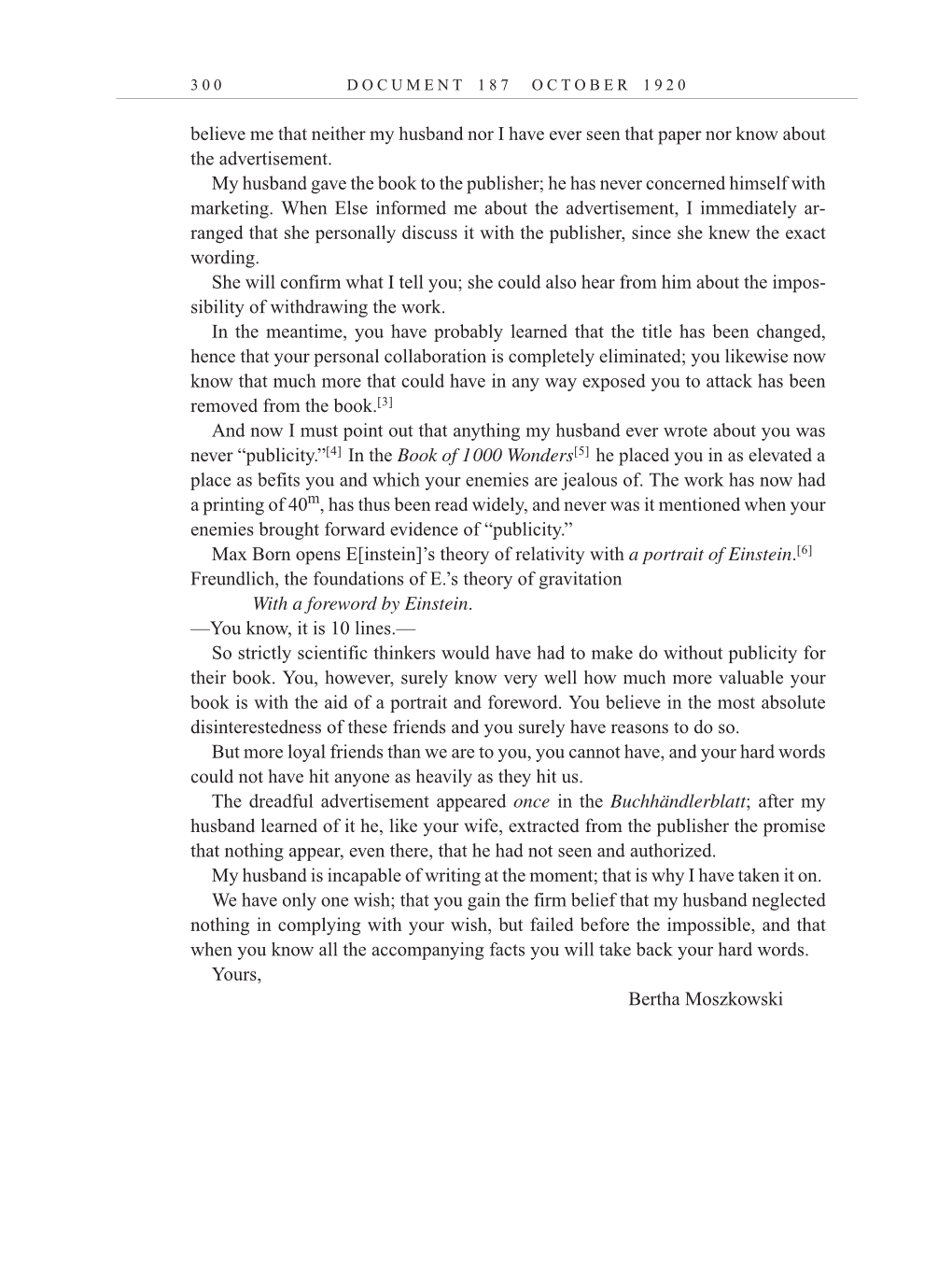 Volume 10: The Berlin Years: Correspondence, May-December 1920, and Supplementary Correspondence, 1909-1920 (English translation supplement) page 300