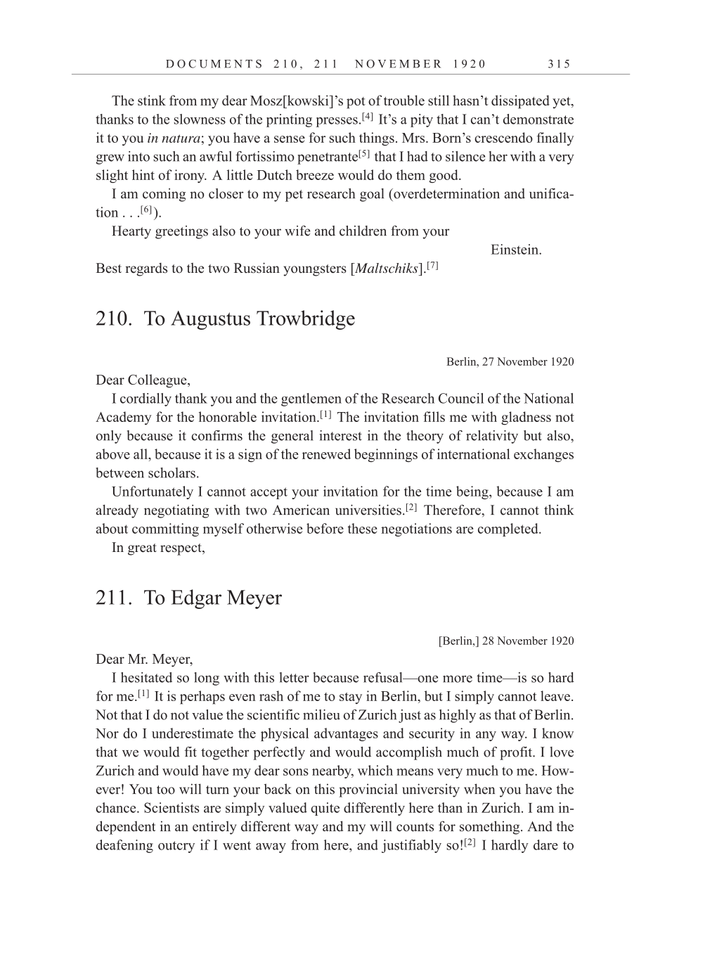 Volume 10: The Berlin Years: Correspondence, May-December 1920, and Supplementary Correspondence, 1909-1920 (English translation supplement) page 315