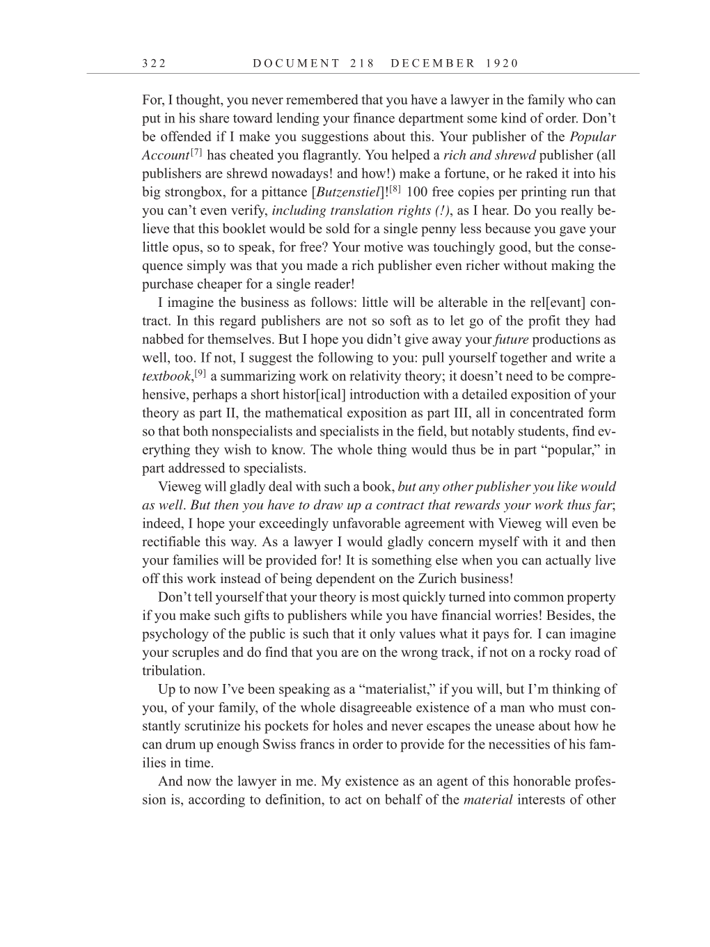 Volume 10: The Berlin Years: Correspondence, May-December 1920, and Supplementary Correspondence, 1909-1920 (English translation supplement) page 322