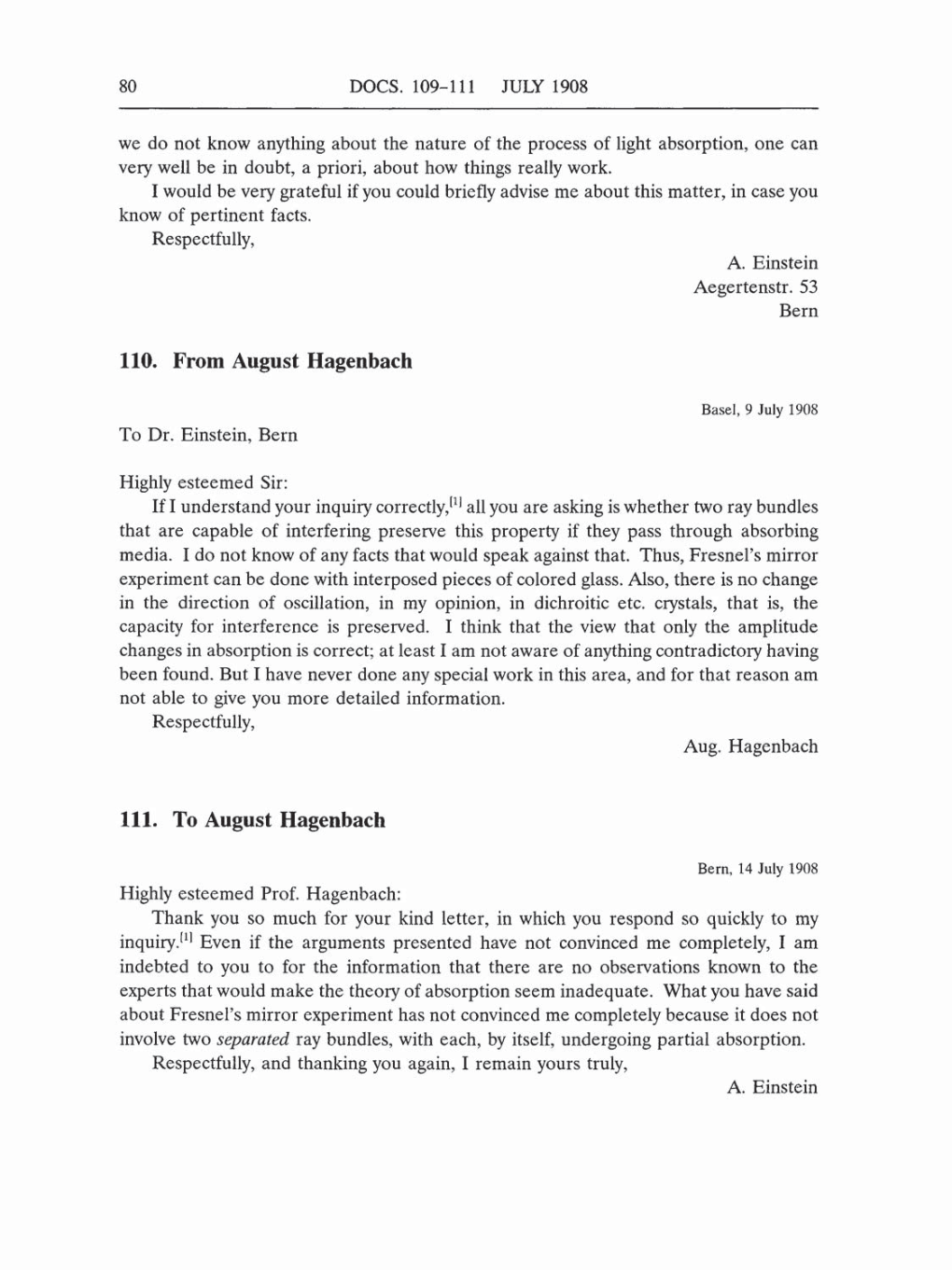 Volume 5: The Swiss Years: Correspondence, 1902-1914 (English translation supplement) page 80