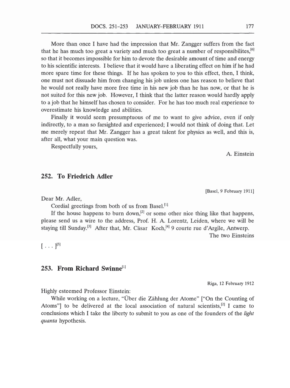Volume 5: The Swiss Years: Correspondence, 1902-1914 (English translation supplement) page 177