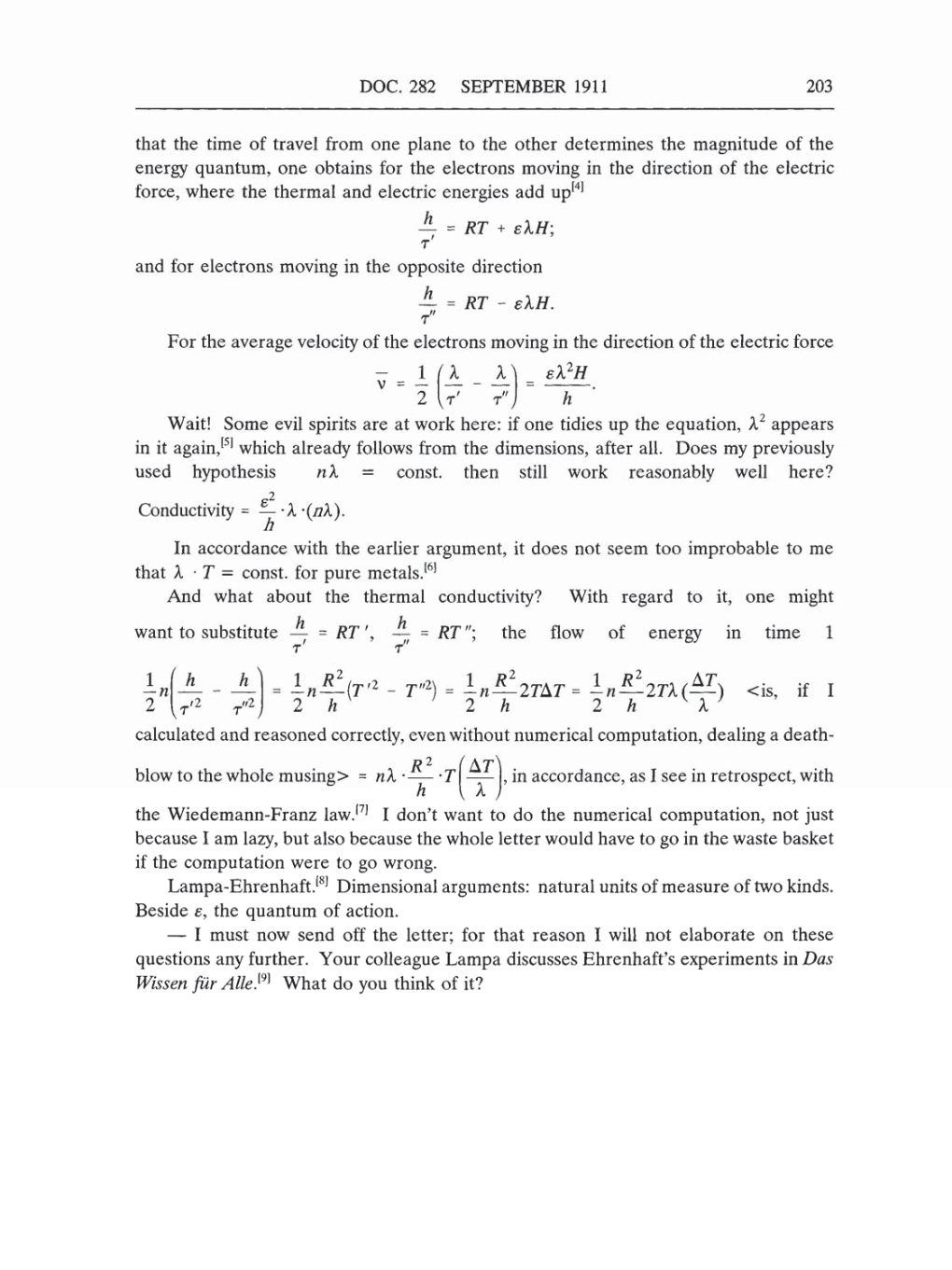 Volume 5: The Swiss Years: Correspondence, 1902-1914 (English translation supplement) page 203