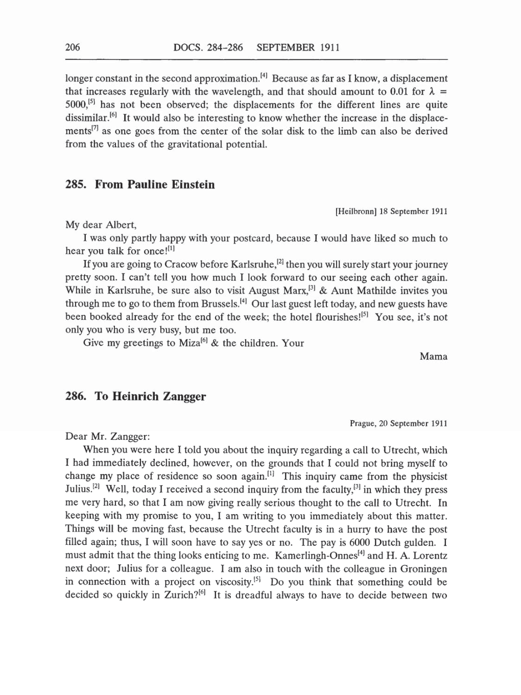 Volume 5: The Swiss Years: Correspondence, 1902-1914 (English translation supplement) page 206