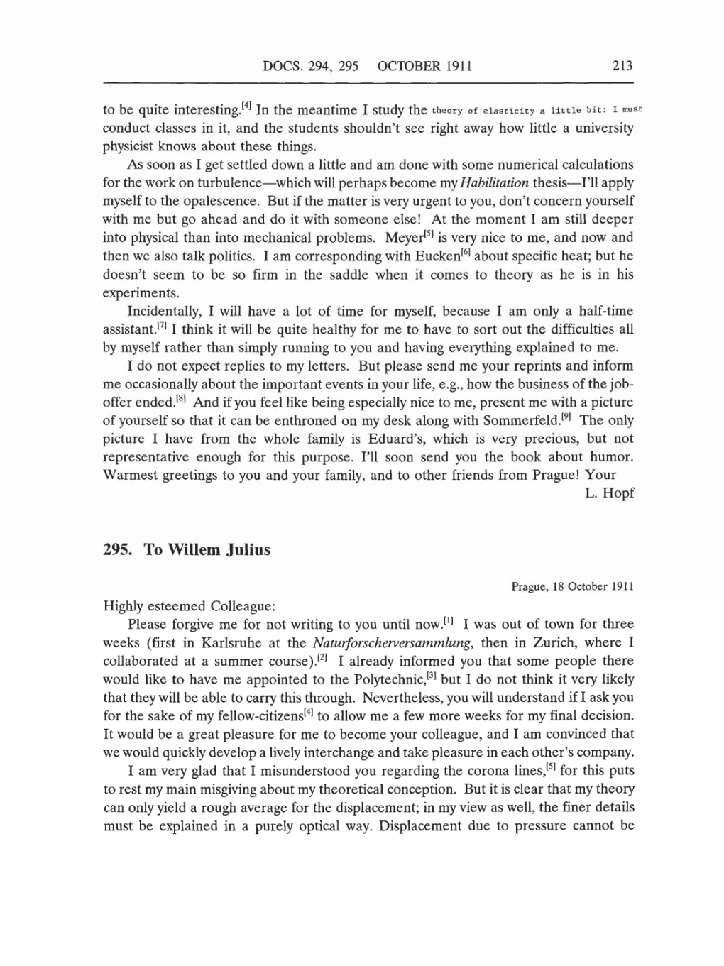Volume 5: The Swiss Years: Correspondence, 1902-1914 (English translation supplement) page 213