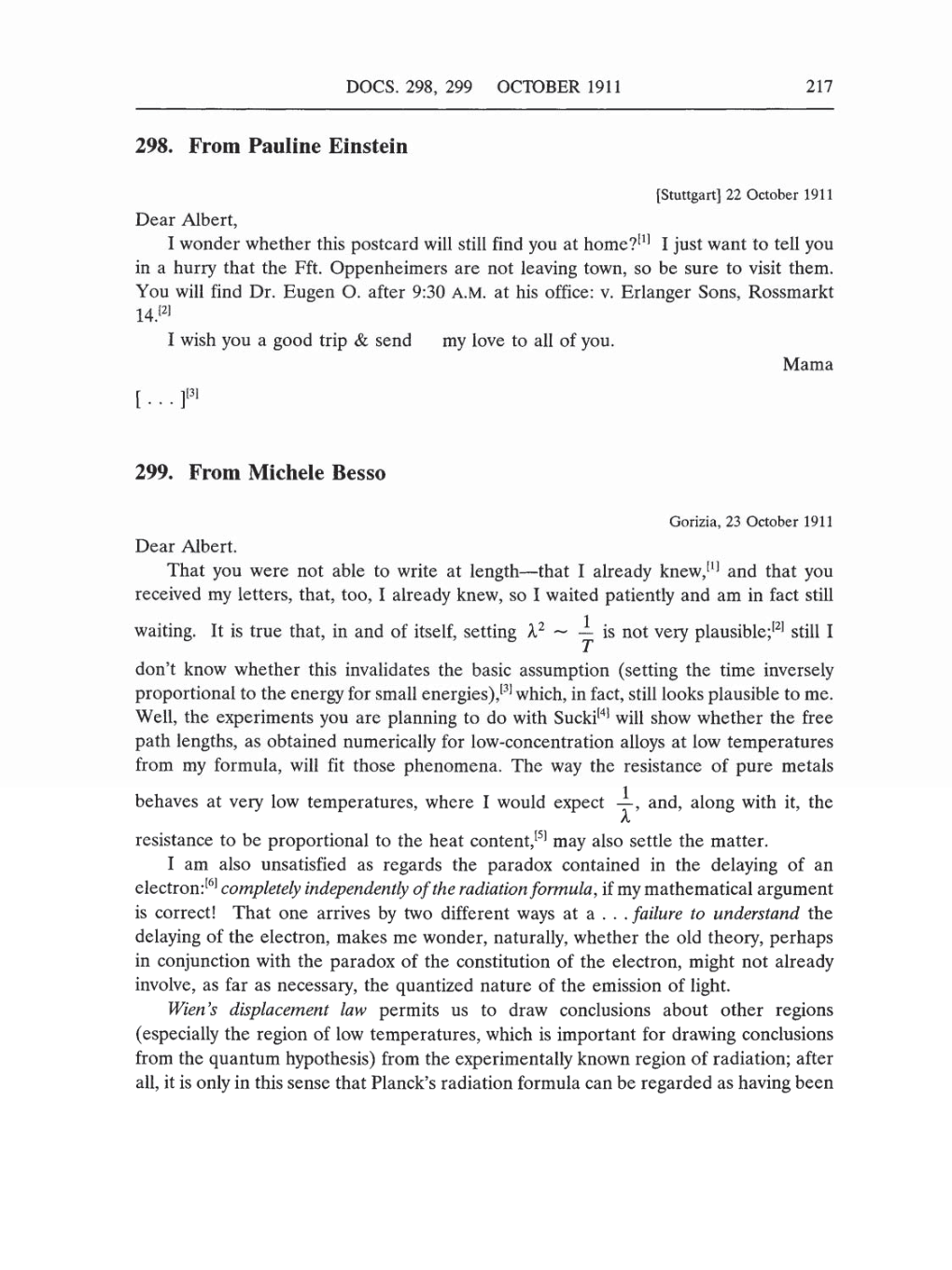 Volume 5: The Swiss Years: Correspondence, 1902-1914 (English translation supplement) page 217
