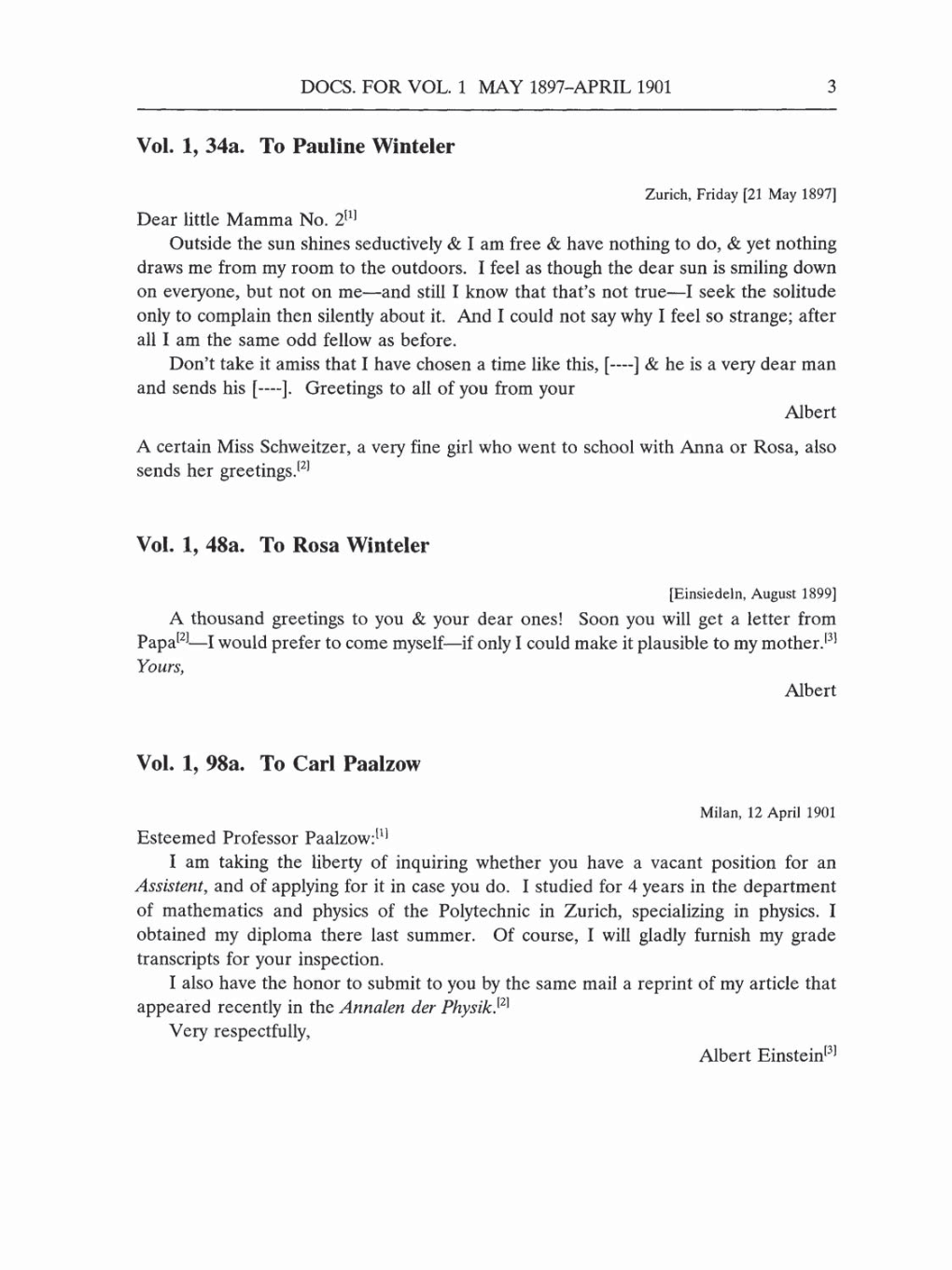 Volume 5: The Swiss Years: Correspondence, 1902-1914 (English translation supplement) page 3