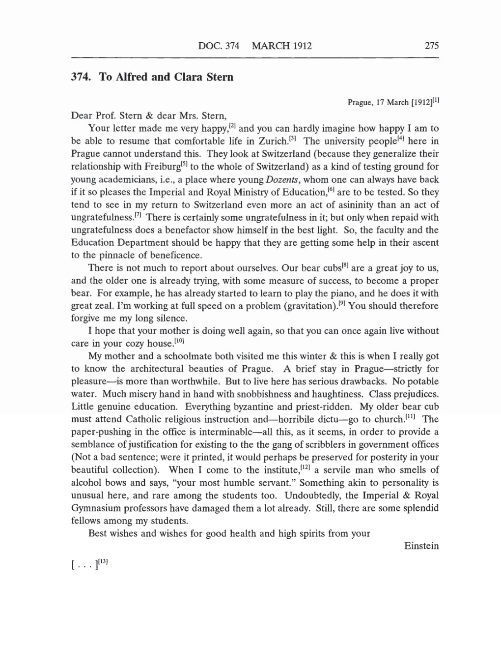 Volume 5: The Swiss Years: Correspondence, 1902-1914 (English translation supplement) page 275