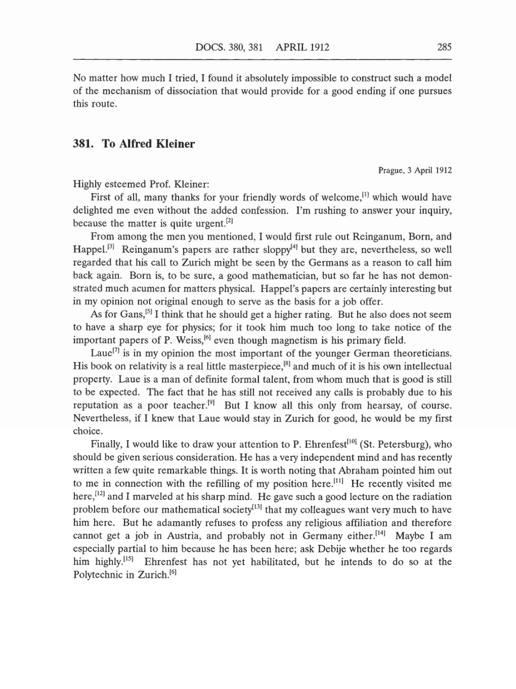 Volume 5: The Swiss Years: Correspondence, 1902-1914 (English translation supplement) page 285