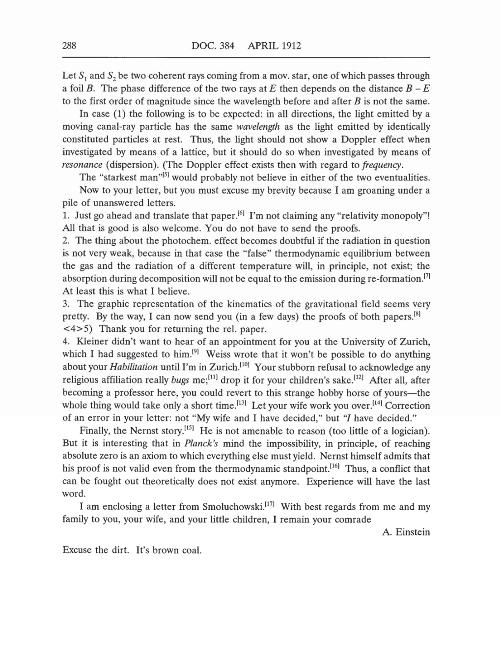 Volume 5: The Swiss Years: Correspondence, 1902-1914 (English translation supplement) page 288