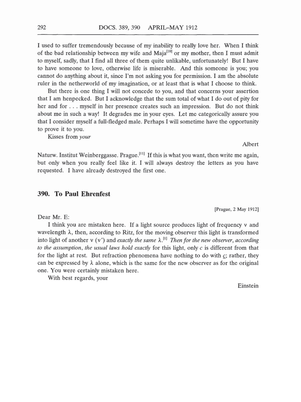 Volume 5: The Swiss Years: Correspondence, 1902-1914 (English translation supplement) page 292