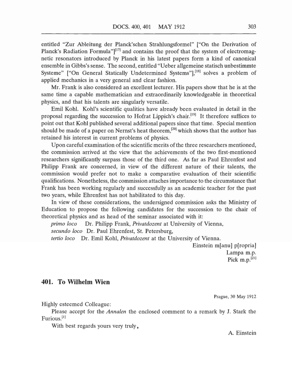 Volume 5: The Swiss Years: Correspondence, 1902-1914 (English translation supplement) page 303